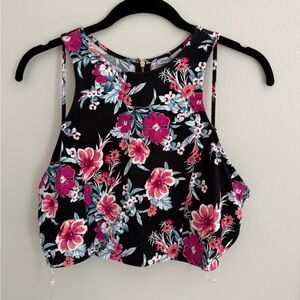 Black Floral Print Crop Top